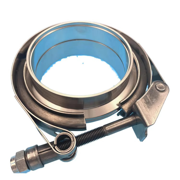 Metallic clamp with blue interior on a white background